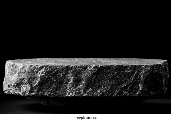 Rough Stone Platform Against Black Background
