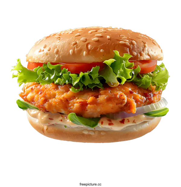 [Transparent Background PNG]Crispy Chicken Burger on White Background