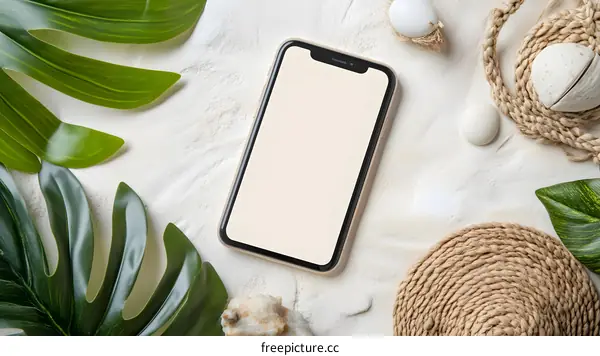 Blank Screen Smartphone On Tropical Background