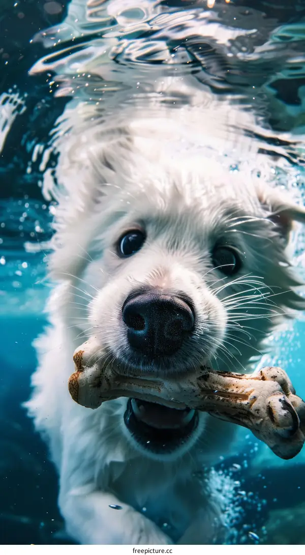 Underwater Puppy Playing Fetch