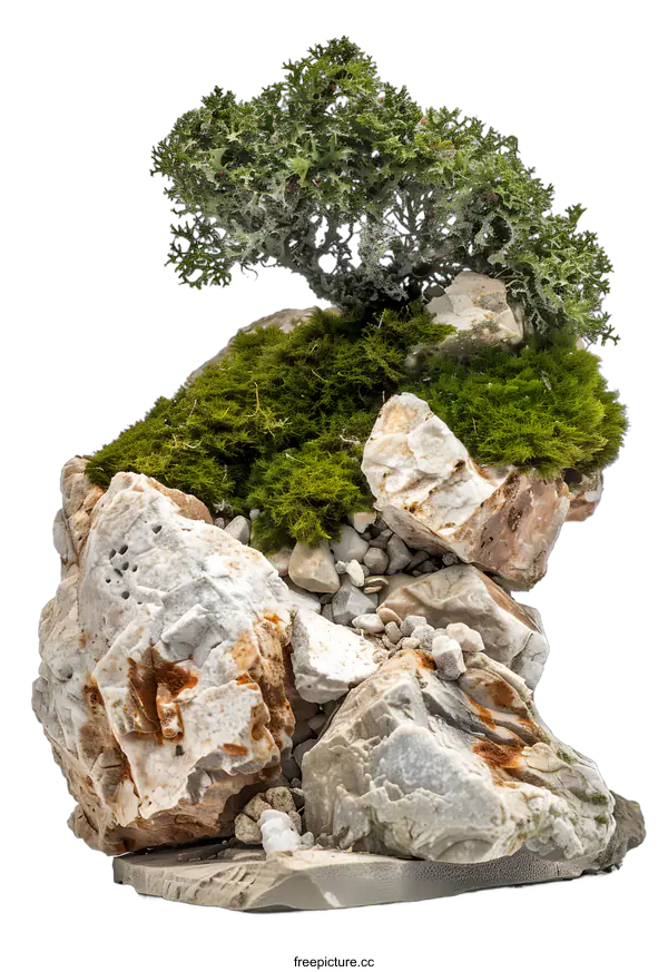 [Transparent Background PNG]Small Green Tree Growing on a Rock Formation