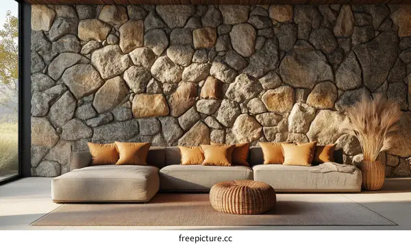 Modern Stone Wall Living Room Interior Design