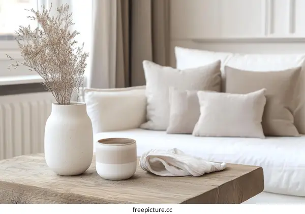 Beige and Cream Living Room Decor with Vase