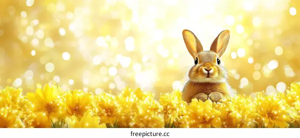 Cute Easter Bunny in a Yellow Floral Garden