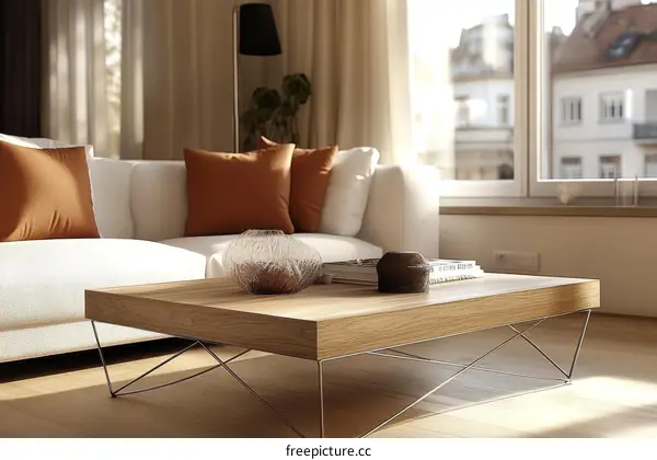 Modern Living Room Coffee Table with Wooden Top
