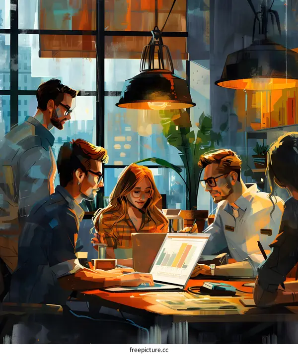 A group of people working together in an office