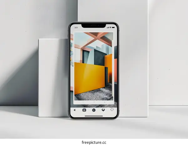 Mobile Phone with Minimalist Interior Design Photo on Screen
