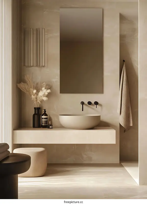 Modern Bathroom Interior Design with Beige Tiles