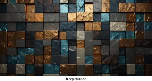 Blue, Gray and Brown Metallic 3D Square Tiles