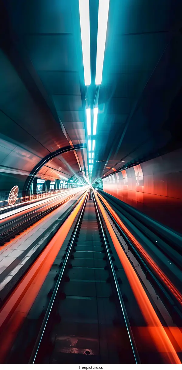 Subway Tunnel with Bright Lights and Tracks