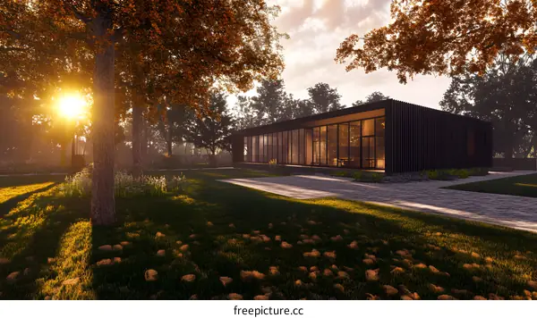 Modern House Design With Fall Foliage