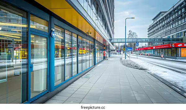 Modern Building Sidewalk Snow Winter