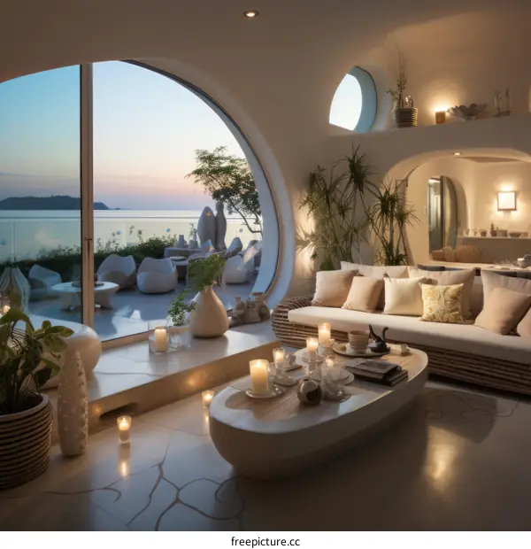 Modern luxury house interior design living room with amazing sea view