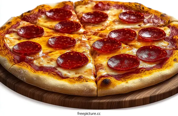 Delicious Pepperoni Pizza on Wooden Board