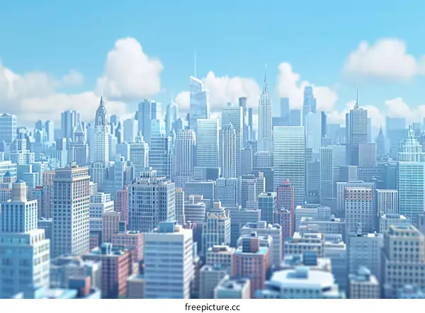 A Beautiful City Skyline with Skyscrapers and a Blue Sky