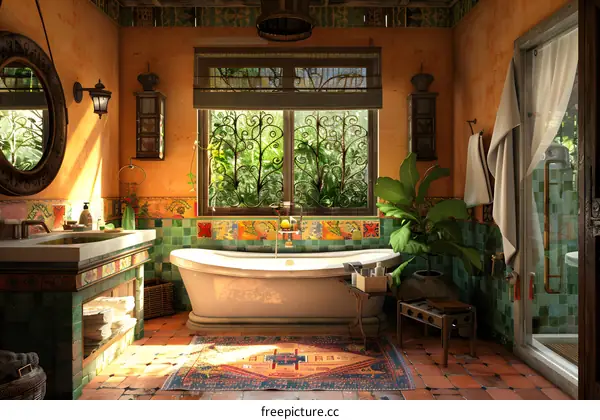 Rustic bathroom with bathtub and window
