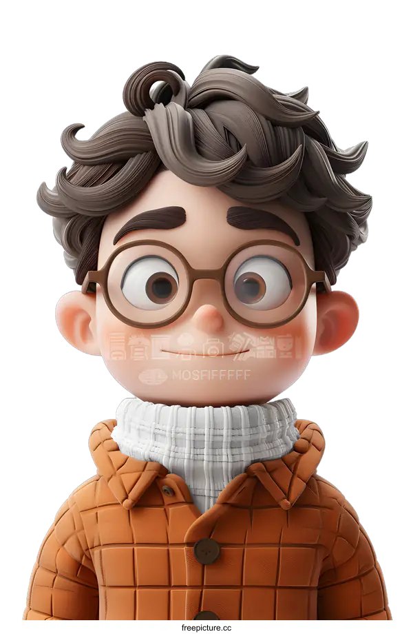 [Transparent Background PNG]3D rendering of a cute cartoon boy with glasses