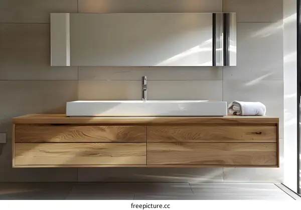 Modern Bathroom Vanity with Wooden Cabinet and White Sink