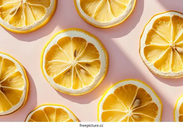Dried lemon slices pattern on pink background
