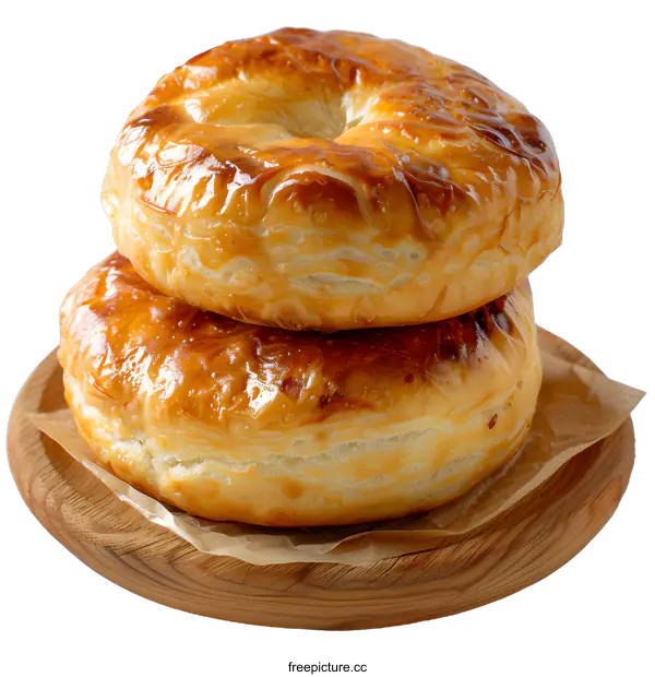 [Transparent Background PNG]Two Golden Brown Breads on a Wooden Board