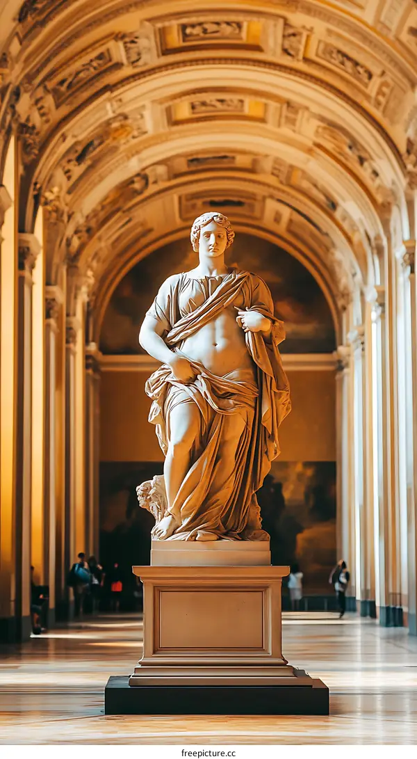 Marble Statue of a Woman in a Grand Hall