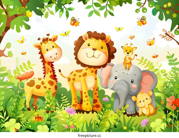Cute Cartoon Animals in Jungle