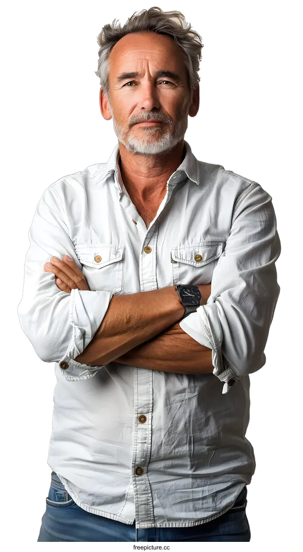 [Transparent Background PNG]Portrait of a Mature Man with Crossed Arms