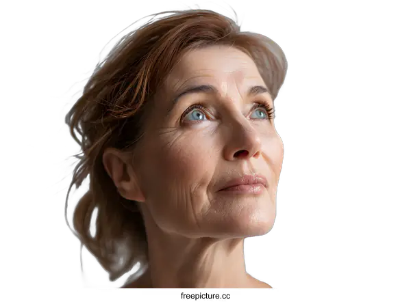 [Transparent Background PNG]portrait of a middle-aged woman looking up