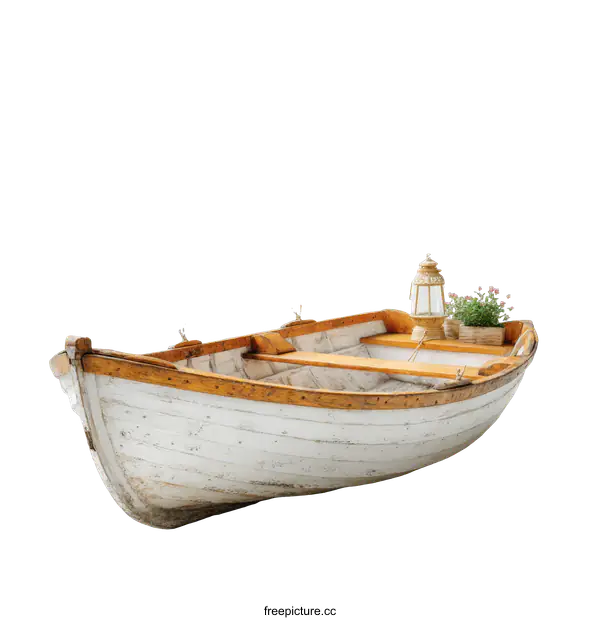 [Transparent Background PNG]Antique Wooden Rowboat on a White Background