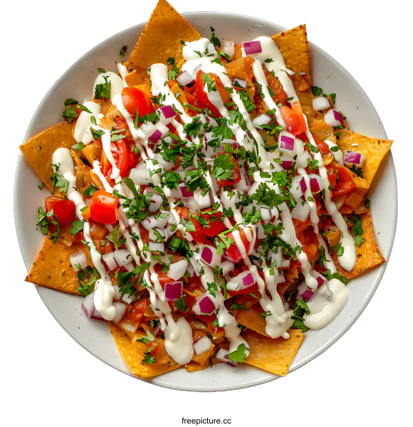[Transparent Background PNG]Plate of Loaded Nachos with Cilantro and Sour Cream