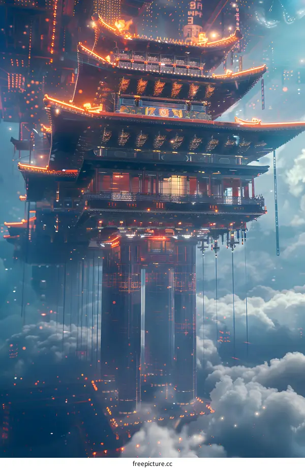 Cyberpunk Temple Above the Clouds