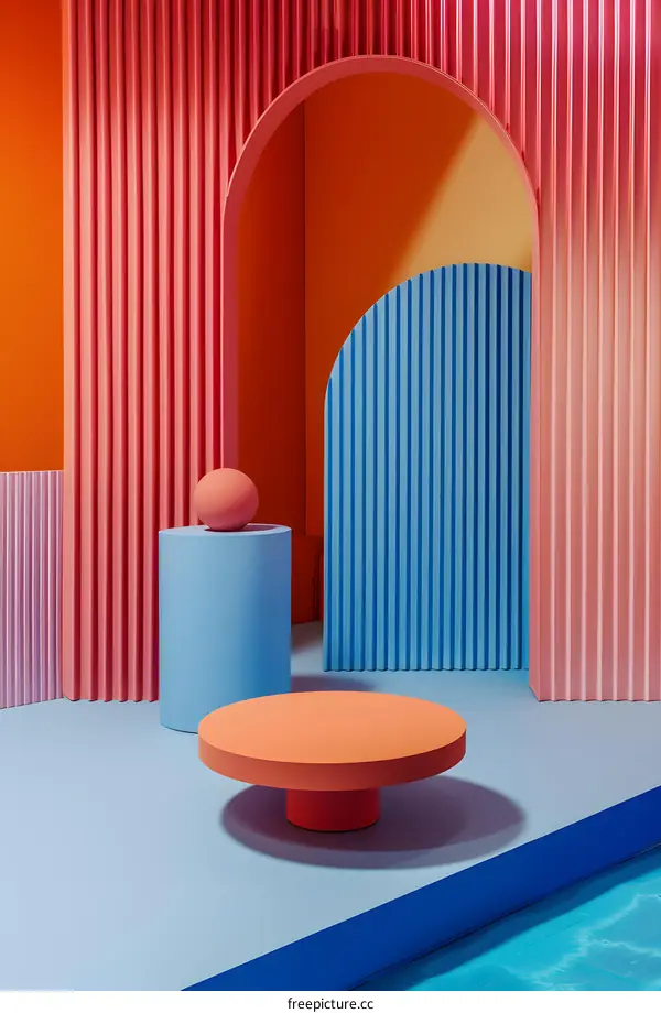 Abstract Geometric Shapes in Blue Pink and Orange