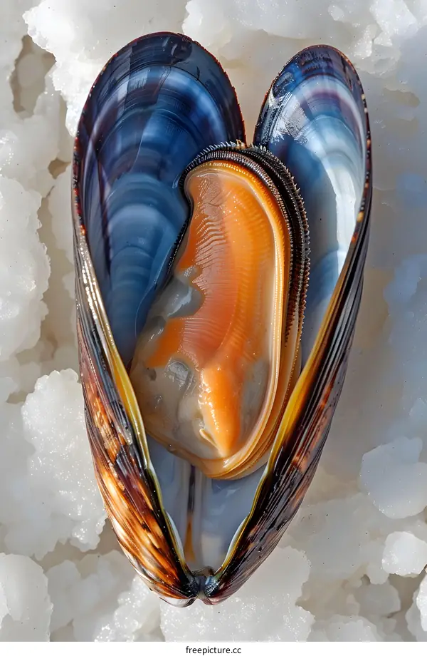 Open Blue Mussel on Salt