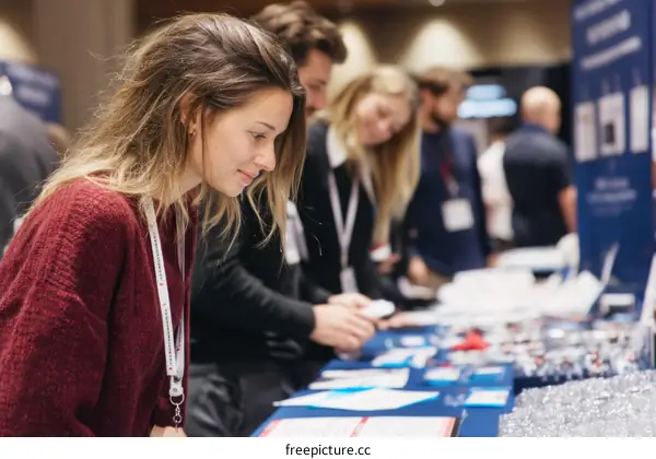 Business Conference Attendees at Trade Show Booth