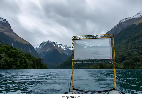 Outdoor Movie Screen In Mountains Lake