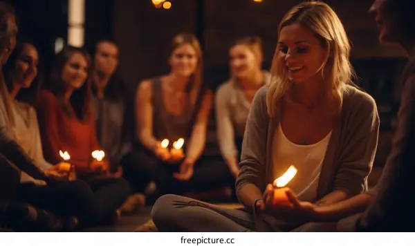 A group of women sitting in a circle holding candles