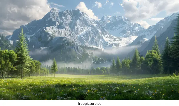 Snow-Capped Peaks Guard a Verdant Valley