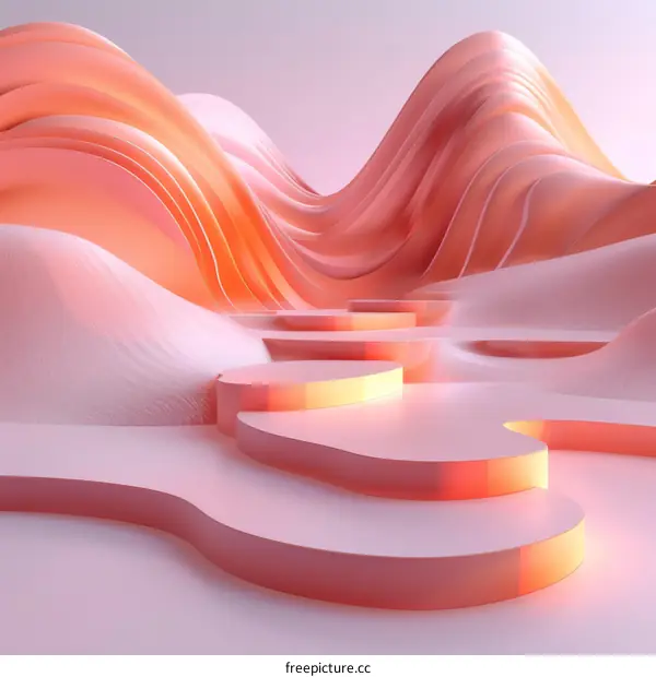 Abstract Pink Landscape with Wavy Podiums