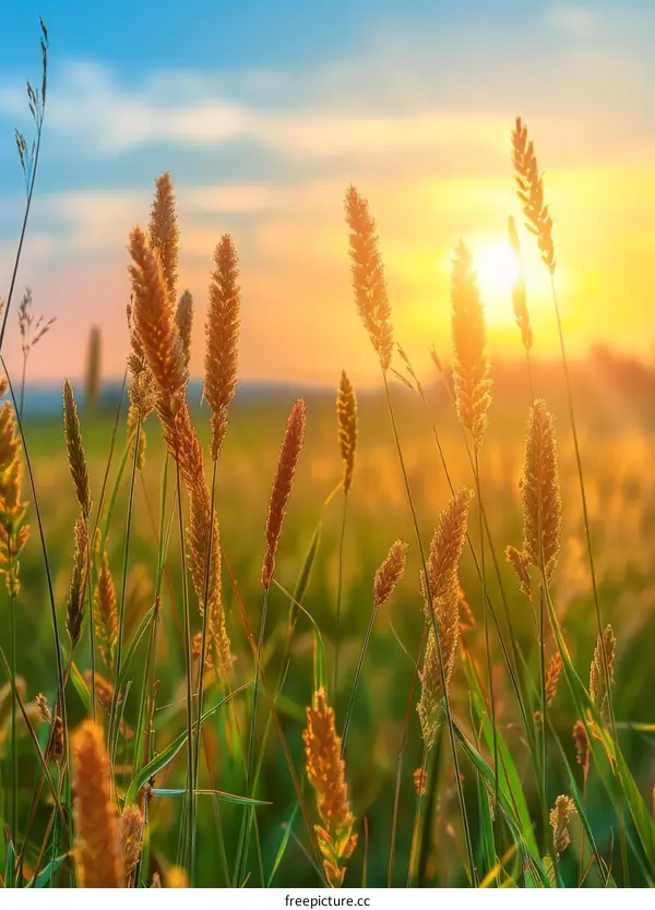 Field of wheat at sunset