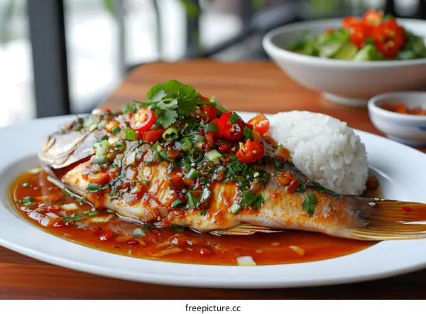 Steamed Fish with Chili Sauce and Rice