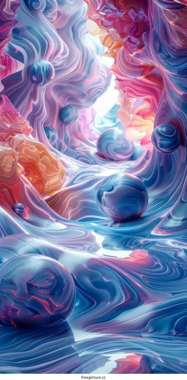 Abstract Swirls of Color with Reflective Spheres