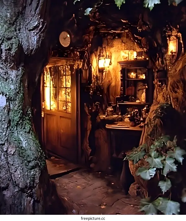 Tree House Doorway Entrance With Stone Path