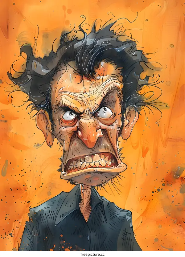 Illustration of an angry man with a beard and wild hair
