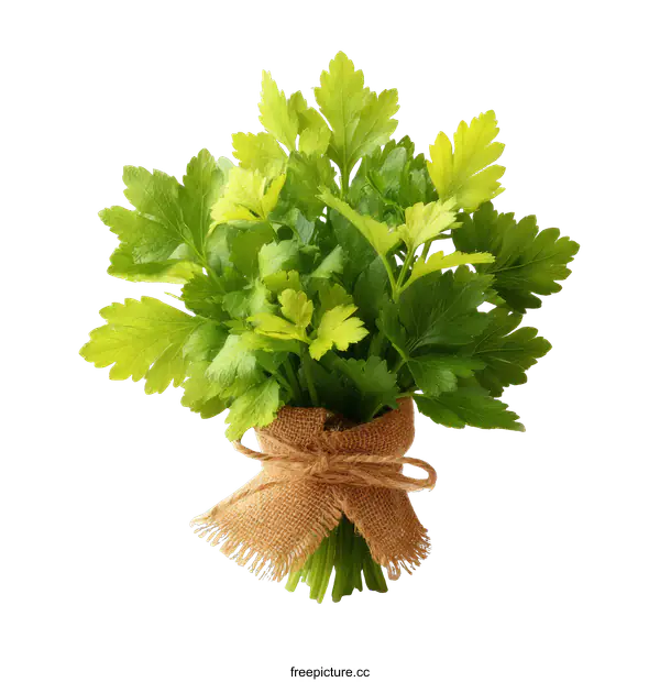 [Transparent Background PNG]Fresh Parsley Bunch Tied with Burlap