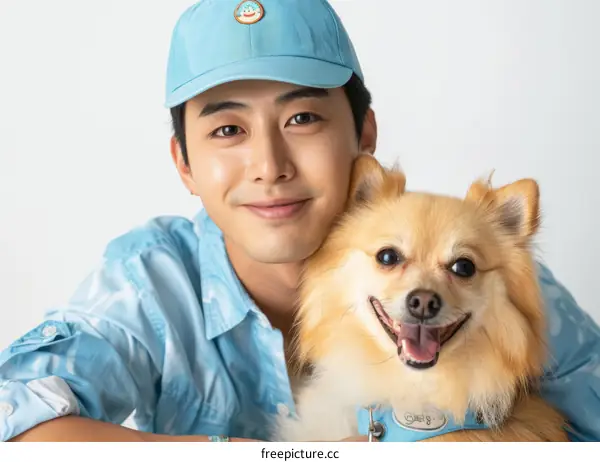 South Korean actor Lee Min Ho poses with a dog