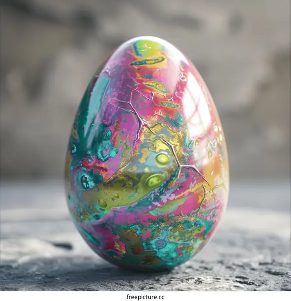 Close-up image of a colorful and shiny egg