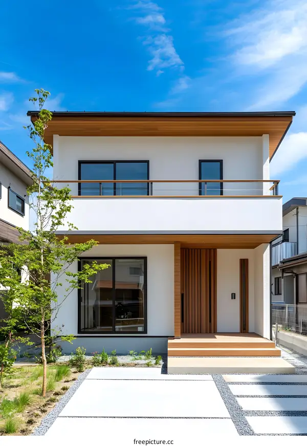 Modern House with White Walls and Wooden Accents