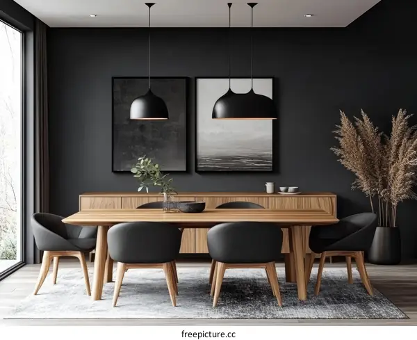 Modern Dining Room Interior Design with Dark Accents