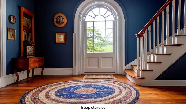 Classic Interior Hallway with Staircase and Rug