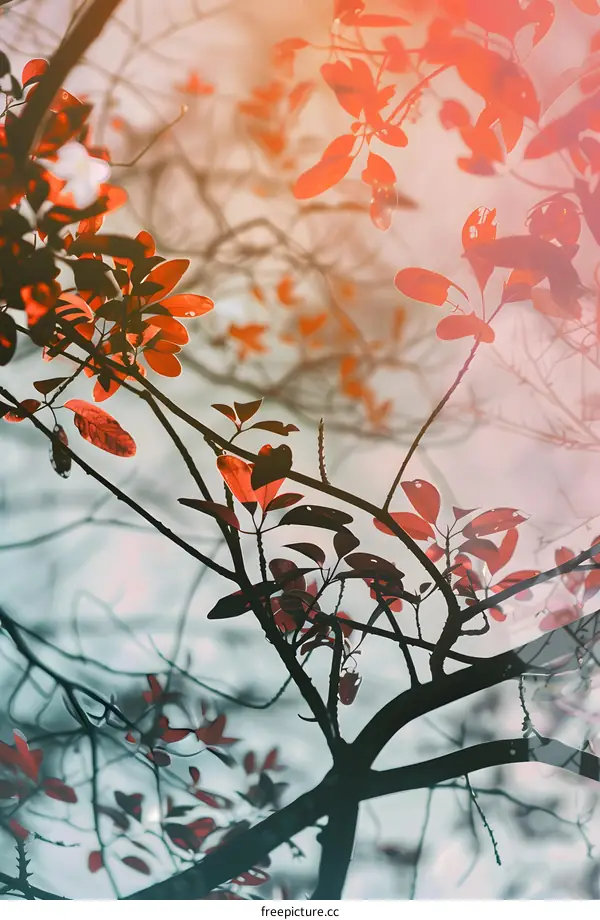 Red Leaves On A Branch